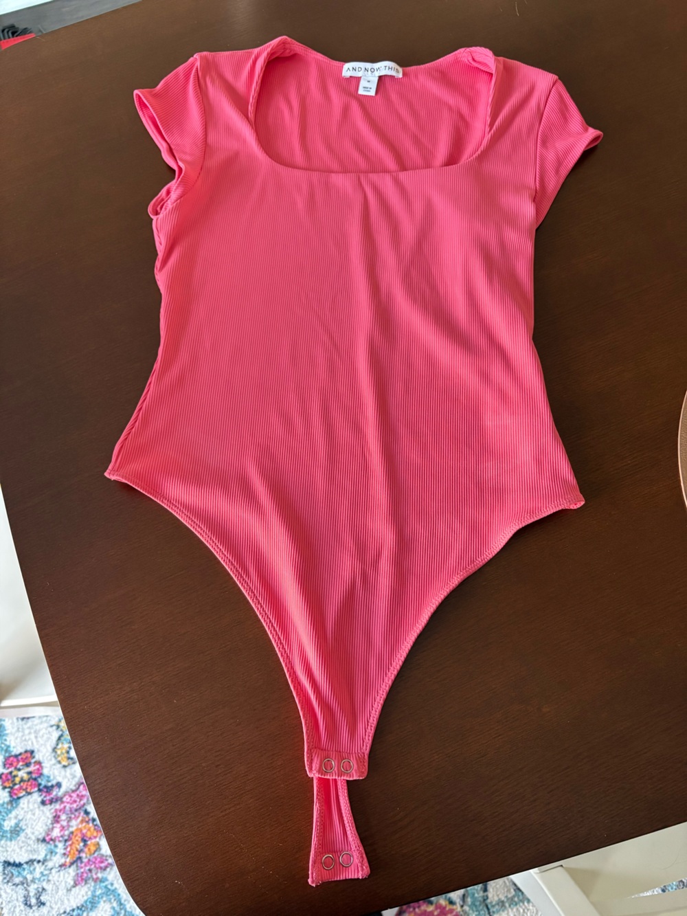 And Now This Pink Women's Short Sleeve Ribbed Square Neck Bodysuit Size M